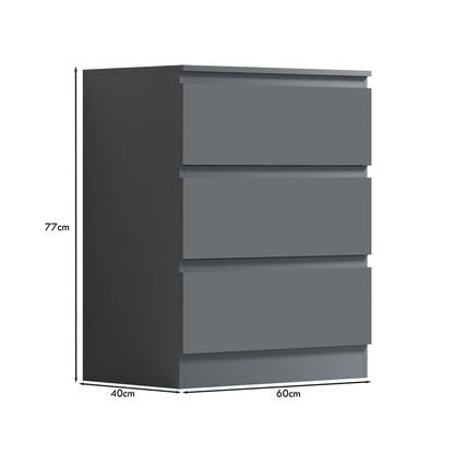 Carlton 3 Drawer Chest Of Drawers - Matt Dark Grey