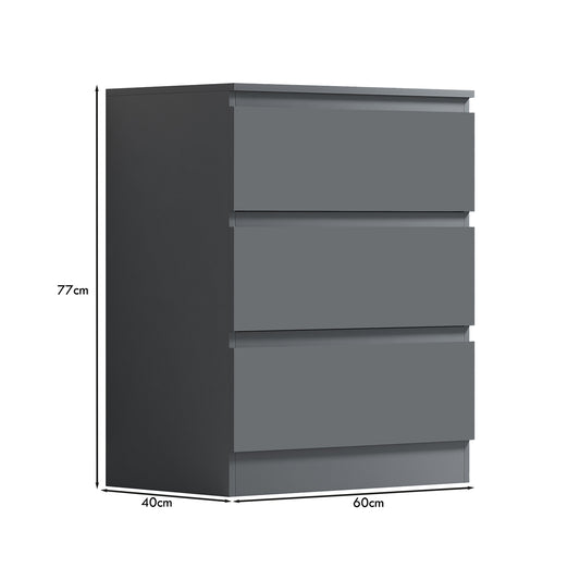 Carlton 3 Drawer Chest Of Drawers - Matt Dark Grey