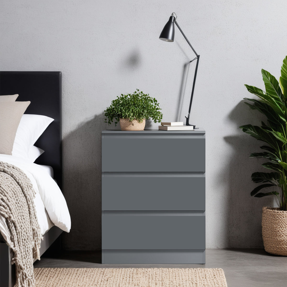 Carlton 3 Drawer Chest Of Drawers - Matt Dark Grey
