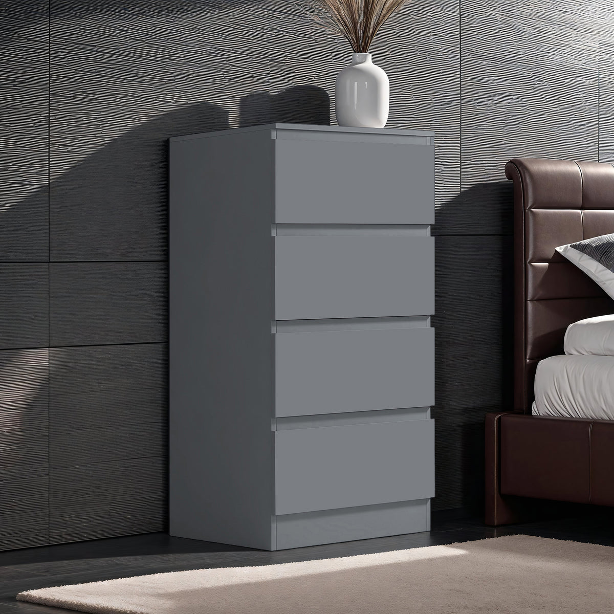 Carlton 4 Drawer Slim Tallboy Chest of Drawers Matt Dark Grey