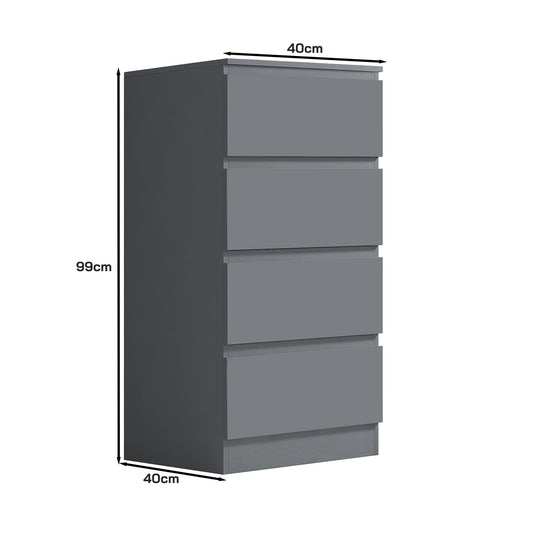 Carlton 4 Drawer Slim Tallboy Chest of Drawers Matt Dark Grey