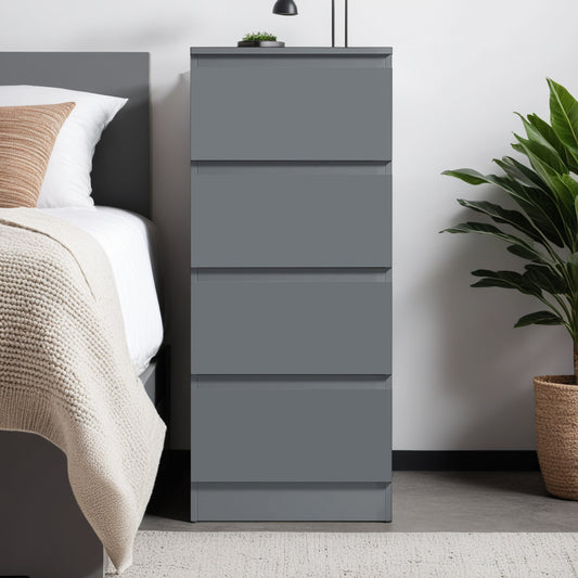 Carlton 4 Drawer Slim Tallboy Chest of Drawers Matt Dark Grey
