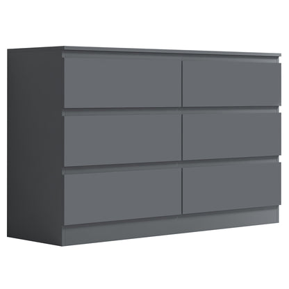 Carlton 6 Drawer Wide 3+3 Chest of Drawers - Matt Dark Grey