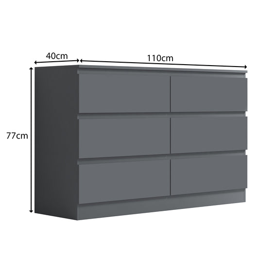 Carlton 6 Drawer Wide 3+3 Chest of Drawers - Matt Dark Grey