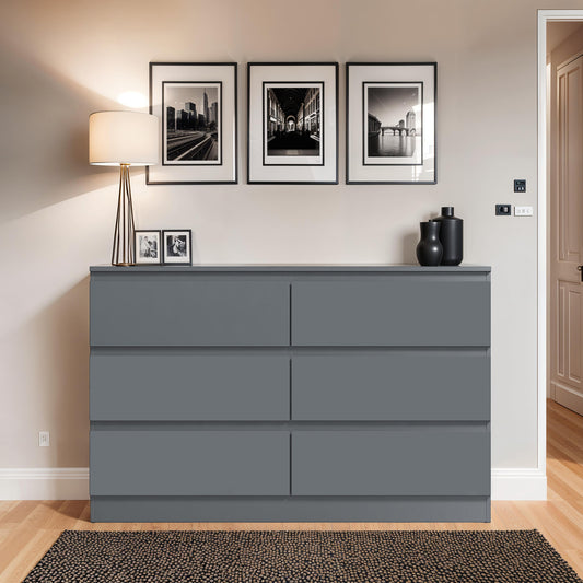 Carlton 6 Drawer Wide 3+3 Chest of Drawers - Matt Dark Grey