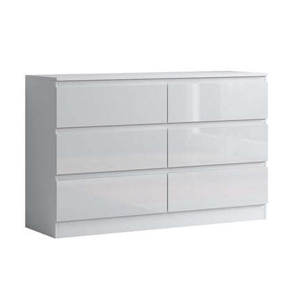 Carlton 6 Drawer Wide 3+3 Chest Of Drawers - White Gloss Front