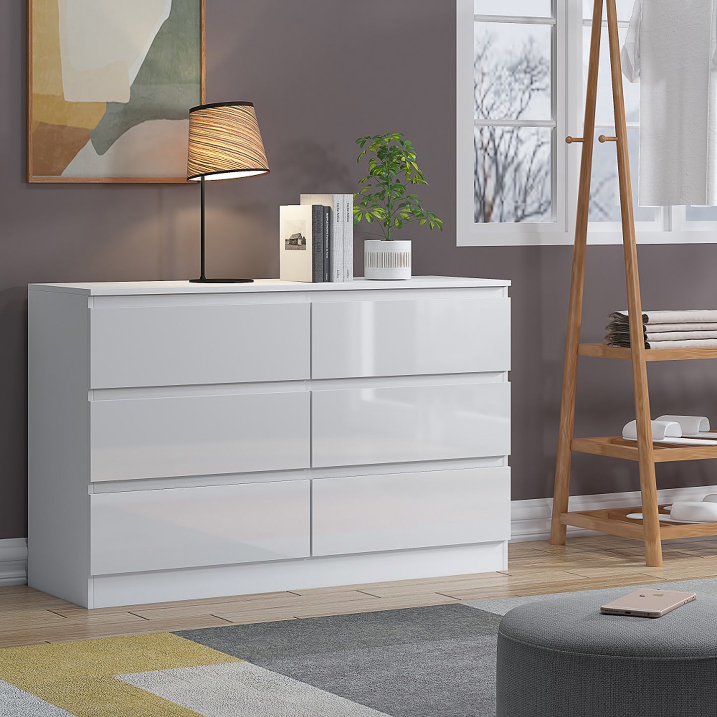 Carlton 6 Drawer Wide 3+3 Chest Of Drawers - White Gloss Front