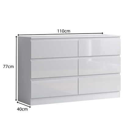 Carlton 6 Drawer Wide 3+3 Chest Of Drawers - White Gloss Front
