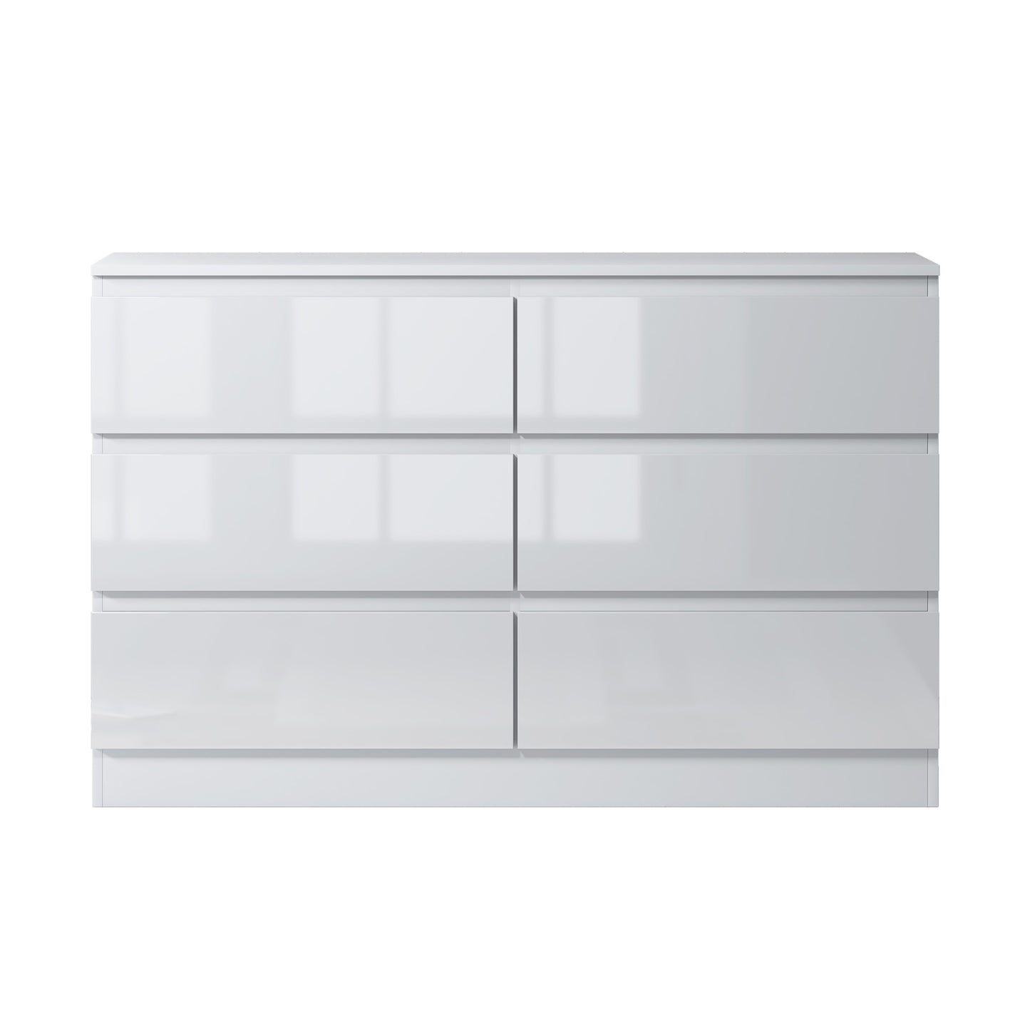 Carlton 6 Drawer Wide 3+3 Chest Of Drawers - White Gloss Front