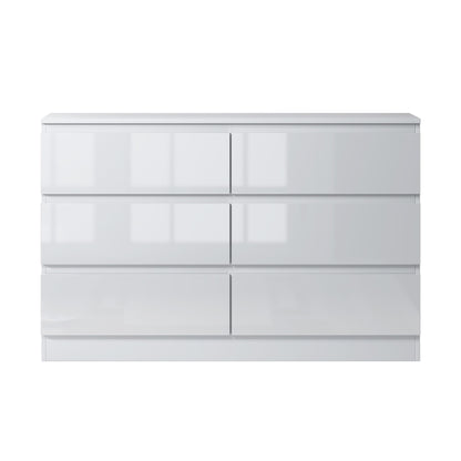 Carlton 6 Drawer Wide 3+3 Chest Of Drawers - White Gloss Front
