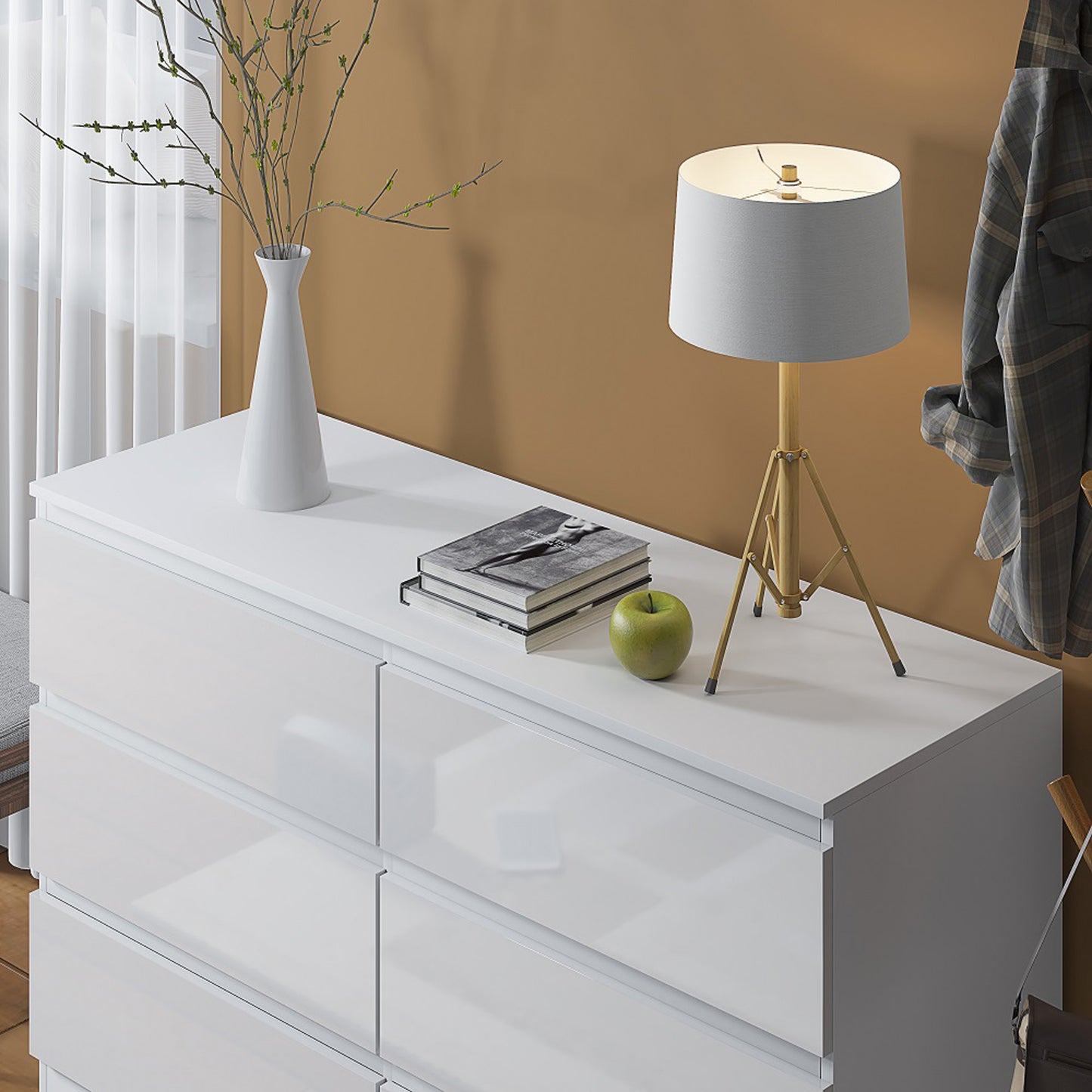 Carlton 6 Drawer Wide 3+3 Chest Of Drawers - White Gloss Front
