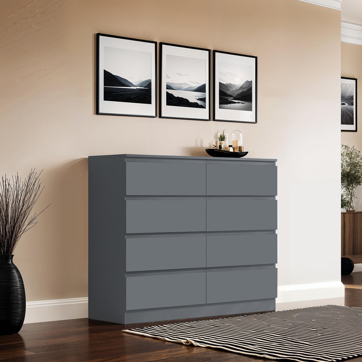 Carlton 8 Drawer Wide 4+4 Chest of Drawers - Matt Dark Grey