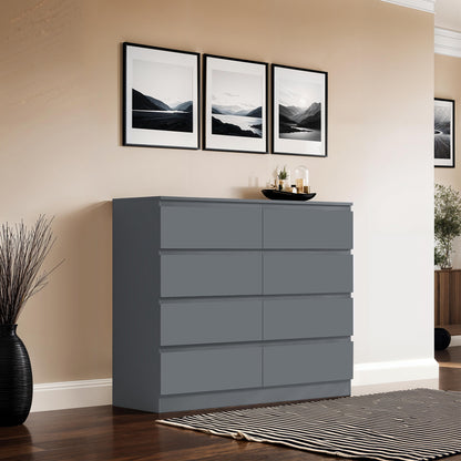 Carlton 8 Drawer Wide 4+4 Chest of Drawers - Matt Dark Grey