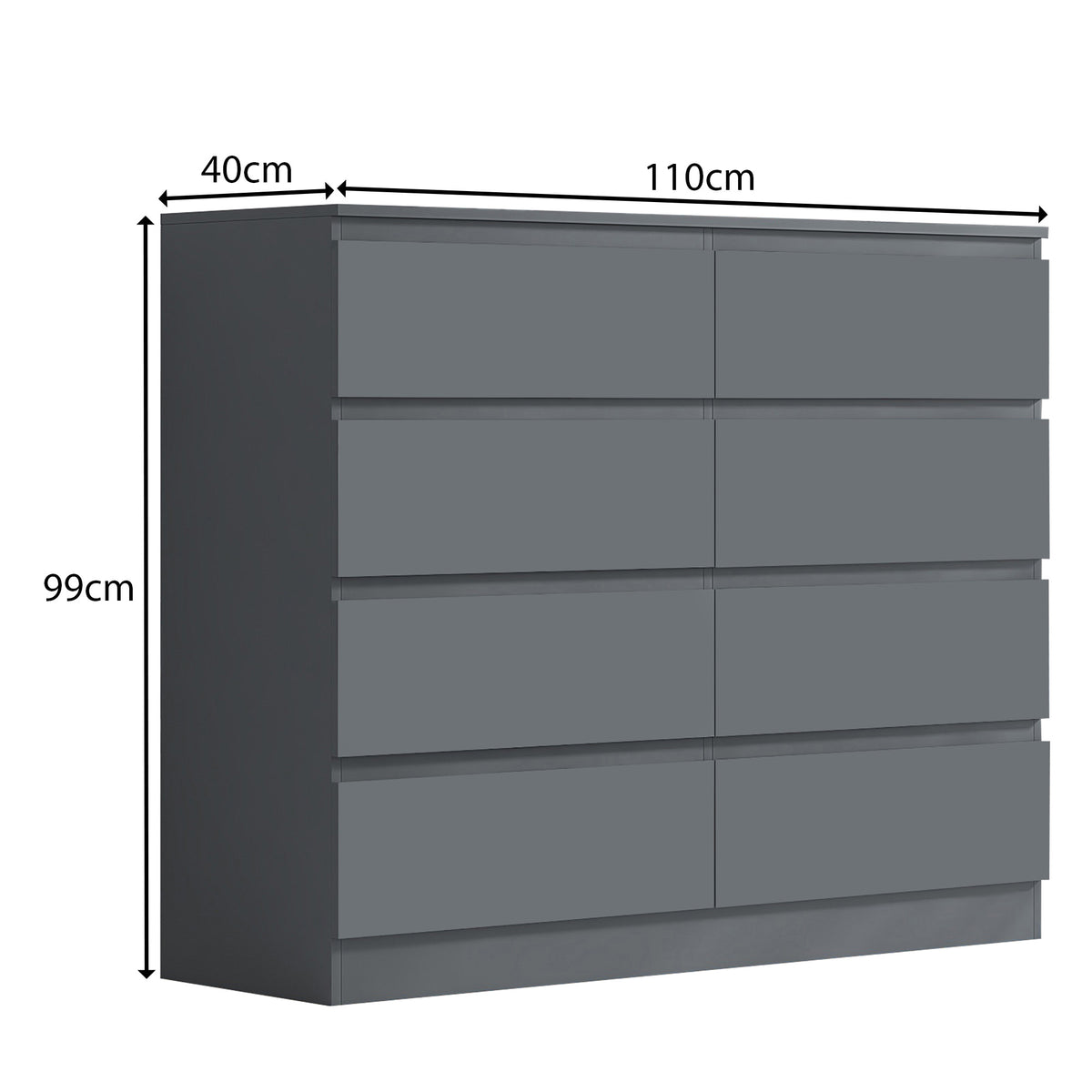 Carlton 8 Drawer Wide 4+4 Chest of Drawers - Matt Dark Grey