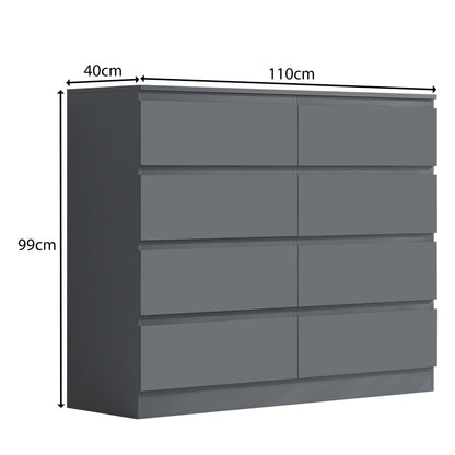 Carlton 8 Drawer Wide 4+4 Chest of Drawers - Matt Dark Grey