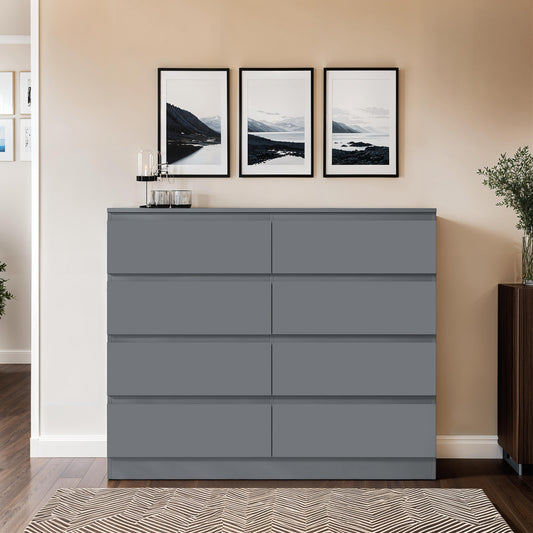 Carlton 8 Drawer Wide 4+4 Chest of Drawers - Matt Dark Grey