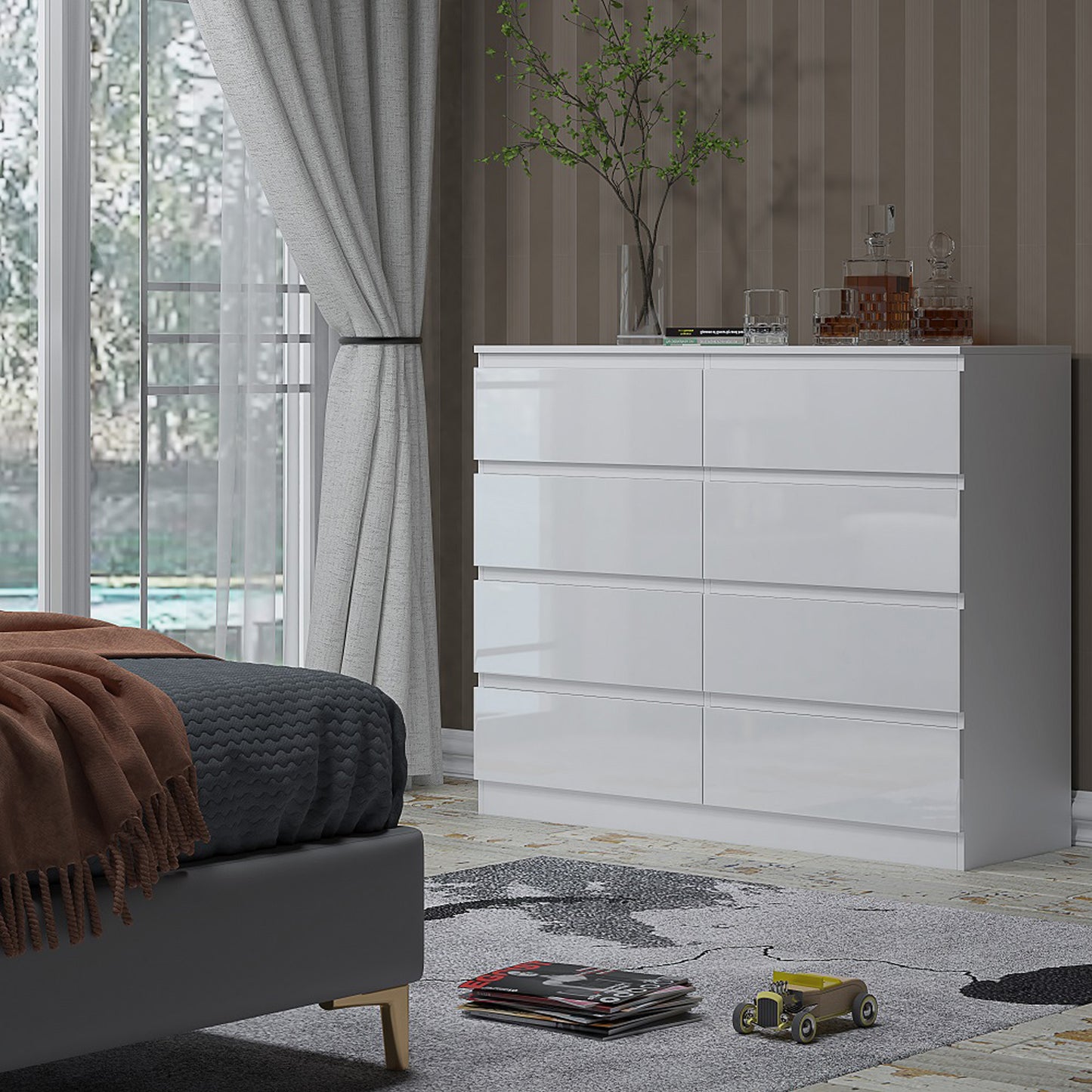 Carlton 8 Drawer Wide 4+4 Chest Of Drawers - White Gloss Front