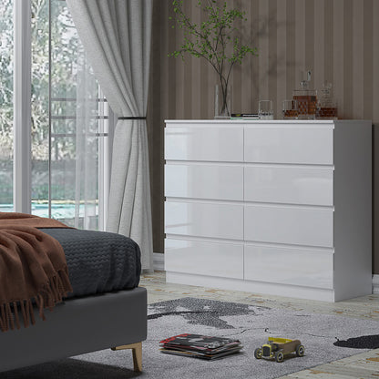 Carlton 8 Drawer Wide 4+4 Chest Of Drawers - White Gloss Front
