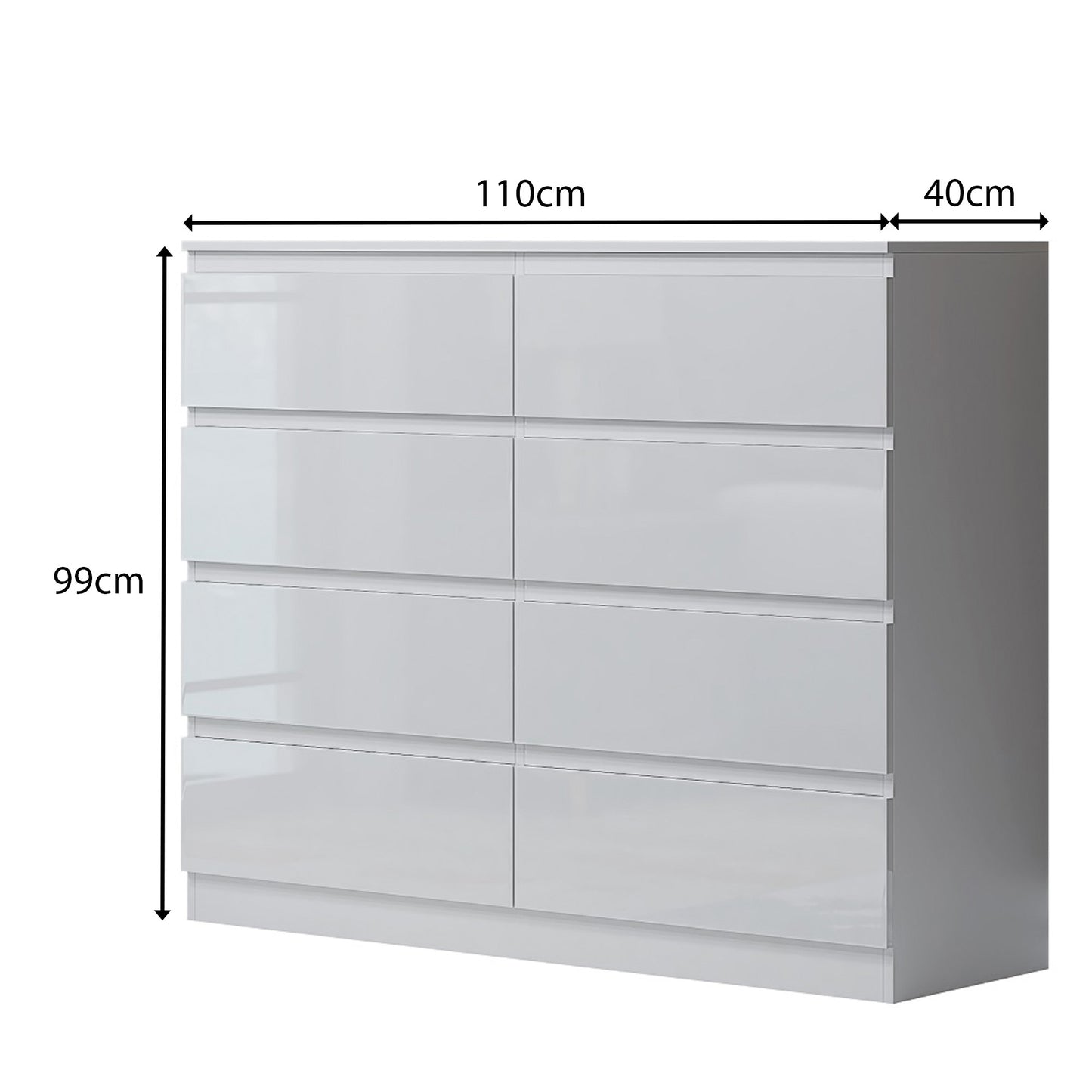 Carlton 8 Drawer Wide 4+4 Chest Of Drawers - White Gloss Front