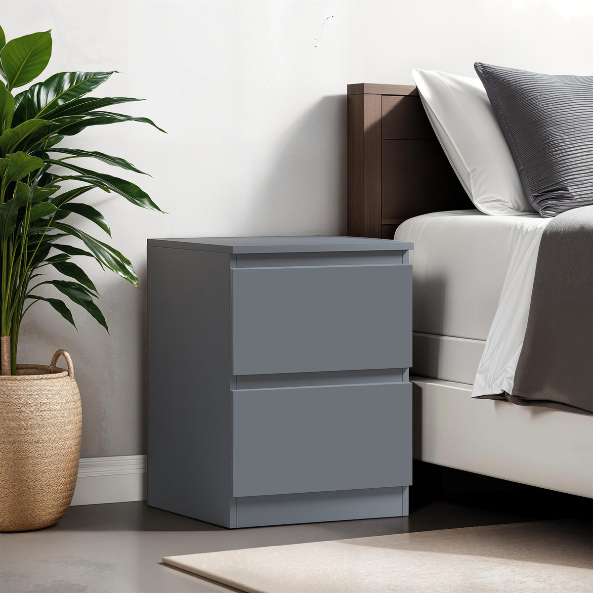 Carlton 2 Drawer Bedside Nightstand - Matt Dark Grey