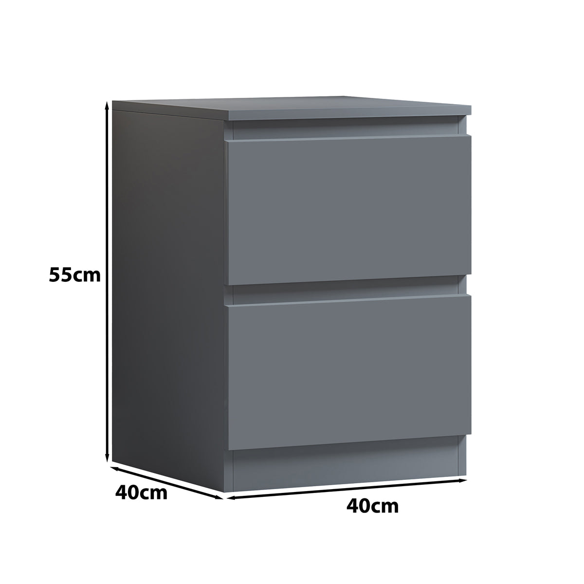 Carlton 2 Drawer Bedside Nightstand - Matt Dark Grey