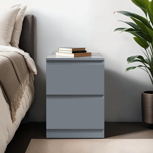 Carlton 2 Drawer Bedside Nightstand - Matt Dark Grey