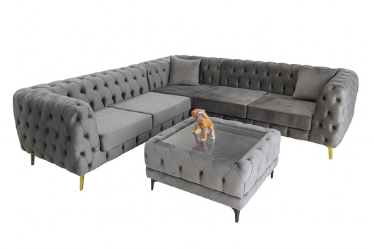 Cleveland Chesterfield Corner Sofa – Grey Fabric