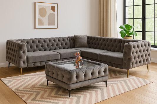 Cleveland Chesterfield Corner Sofa – Grey Fabric