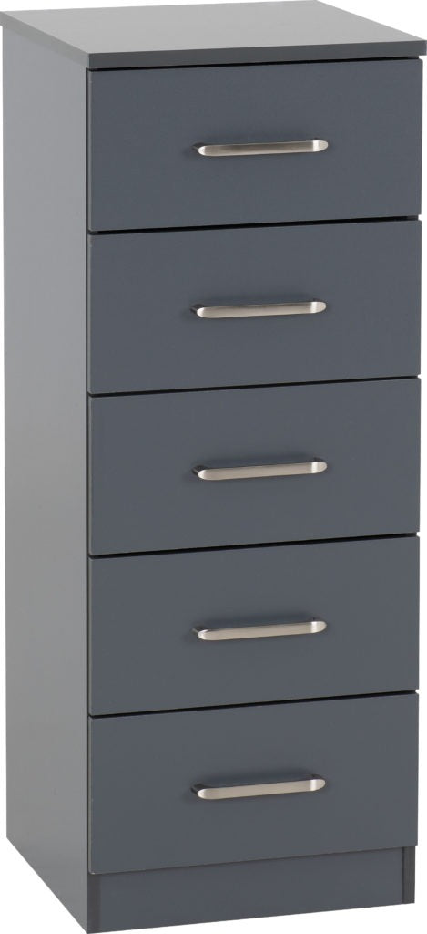 Dakota 5 Drawer Narrow Chest – Multiple Finishes