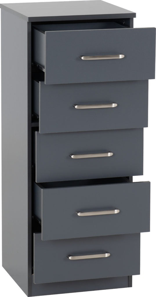 Dakota 5 Drawer Narrow Chest – Multiple Finishes