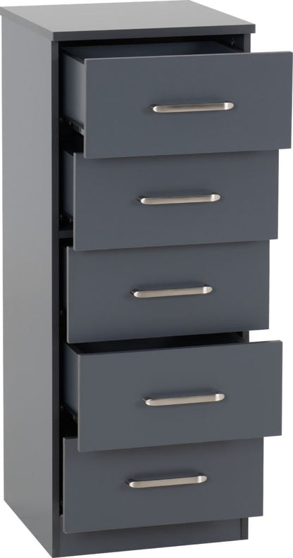 Dakota 5 Drawer Narrow Chest – Multiple Finishes