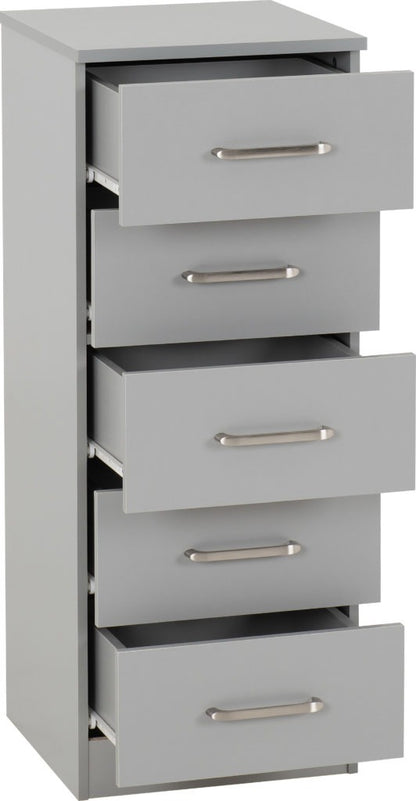 Dakota 5 Drawer Narrow Chest – Multiple Finishes