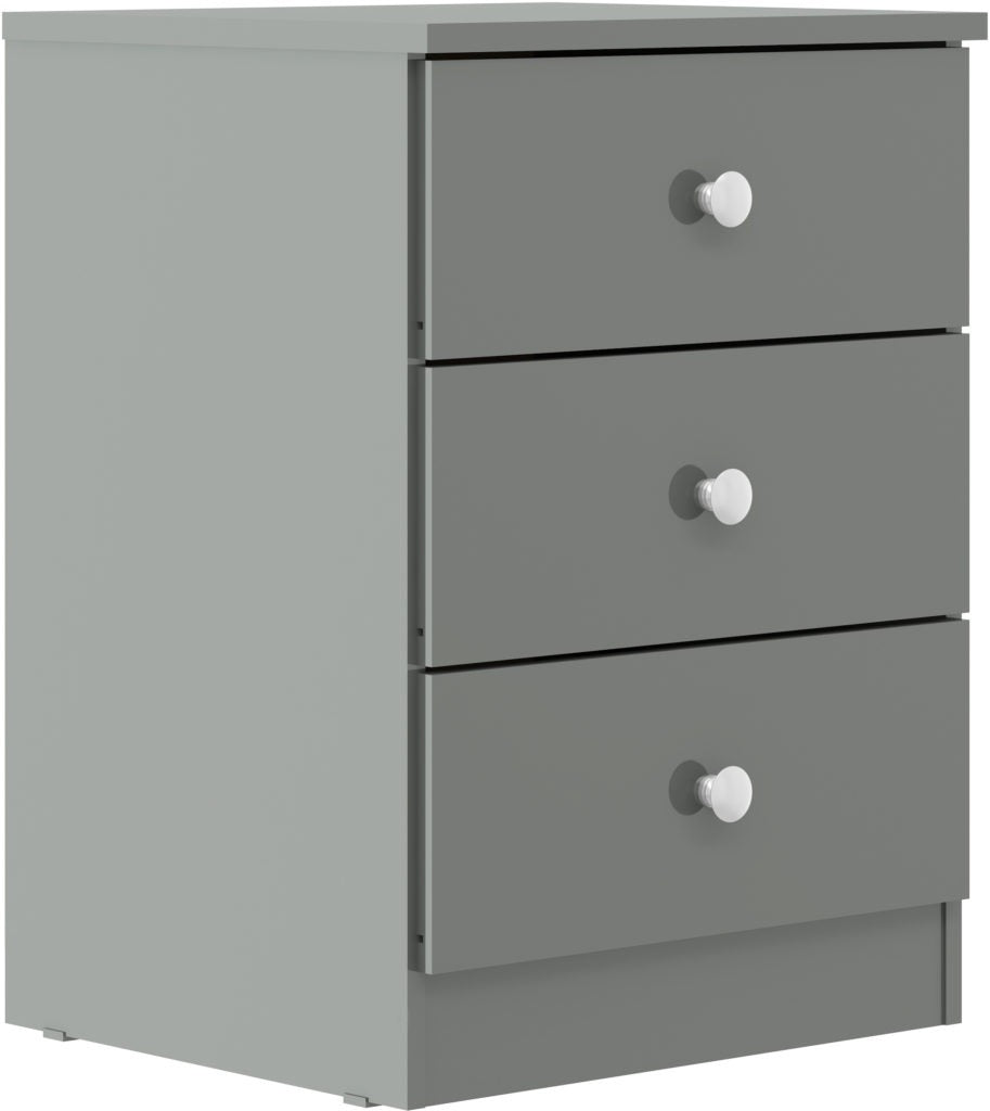 Denver 3 Drawer Bedside – White Gloss & Grey Gloss