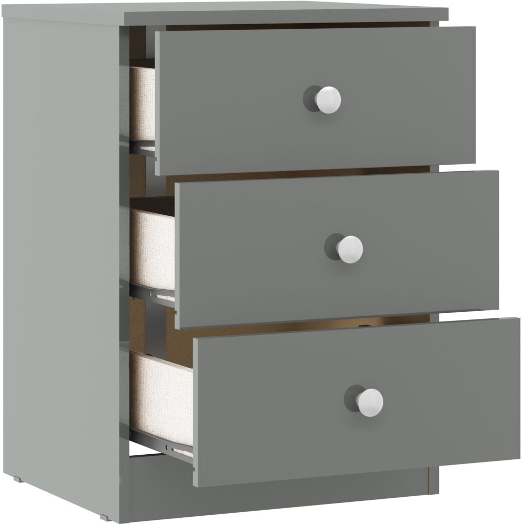Denver 3 Drawer Bedside – White Gloss & Grey Gloss