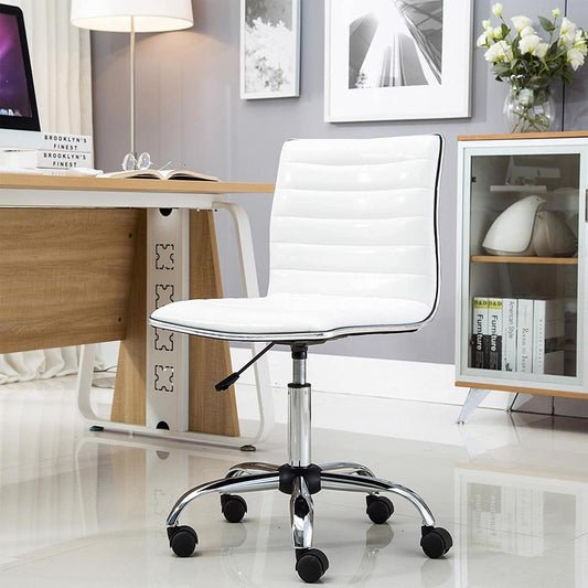 White Faux Leather Low Back Designer Office Chair