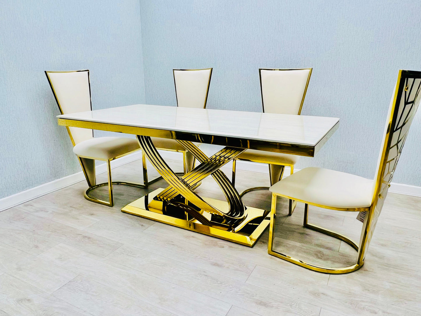 Elina Black and Gold Marble Dining Table 1.8m