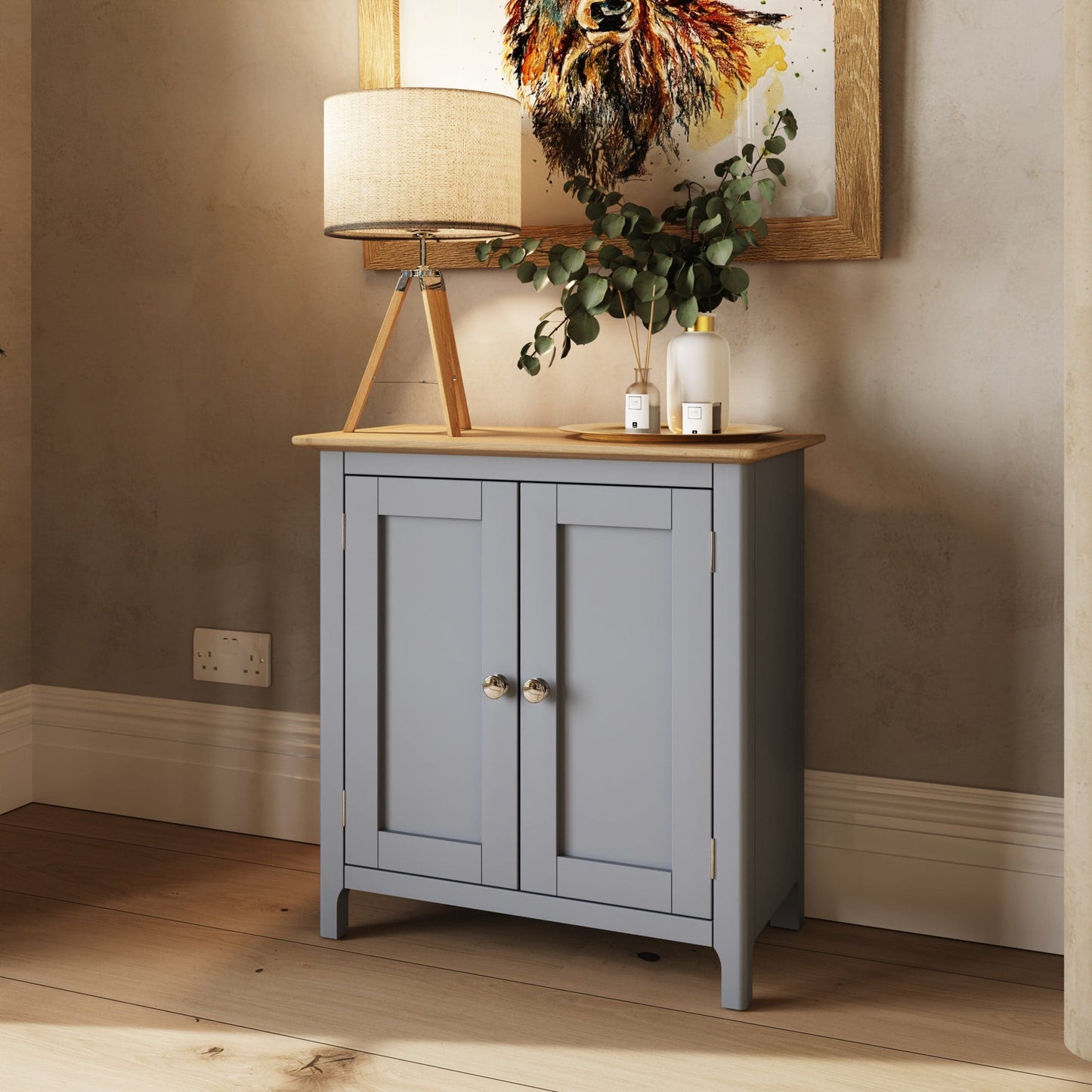 Taberno Oak 2 Door Compact Sideboard Dove Grey