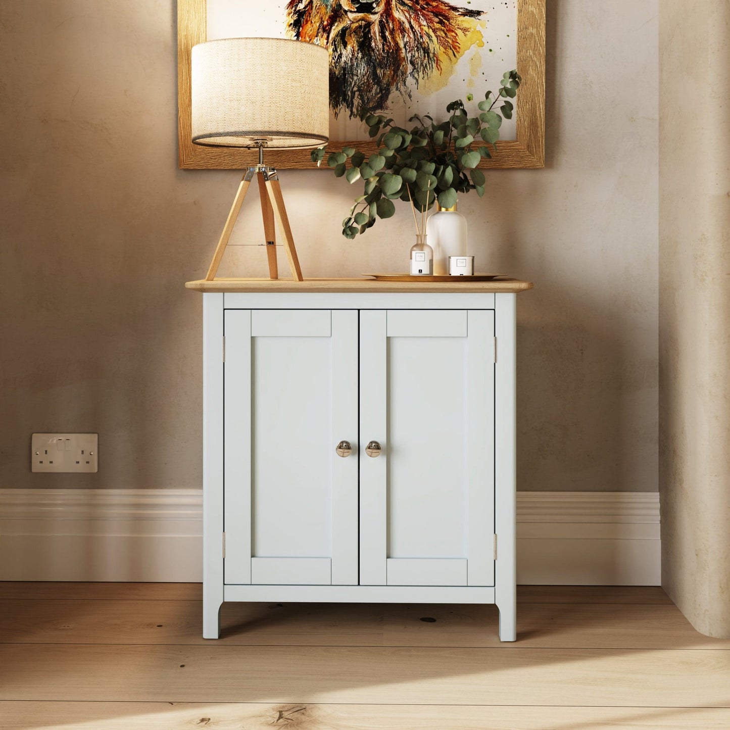 Taberno Oak 2 Door Compact Sideboard Linen White