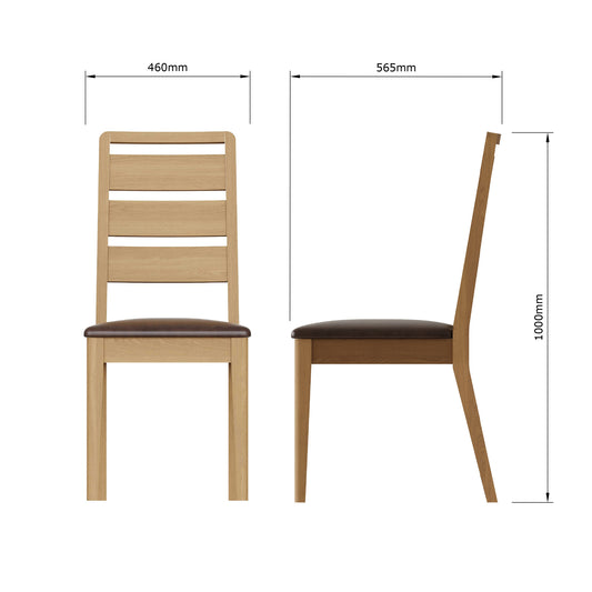 Taberno Oak Dining Chairs Ladder Back Cushioned - Pair of 2