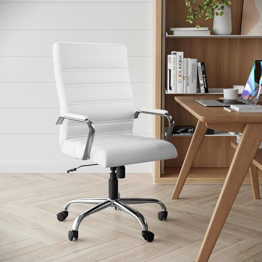 White & Chrome Faux Leather Low Back Designer Office Chair