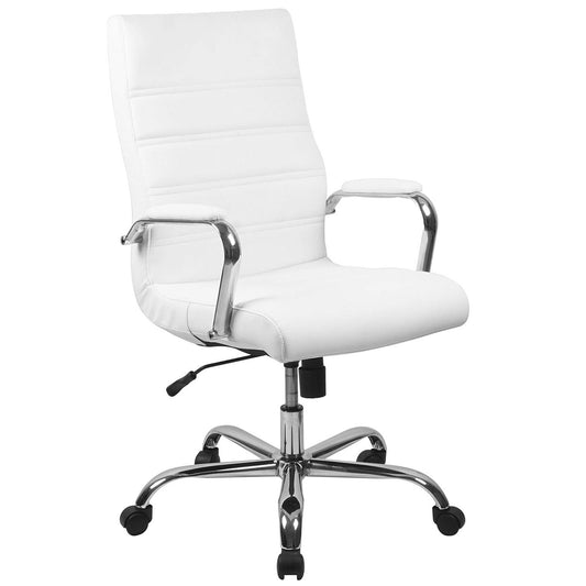 White & Chrome Faux Leather Low Back Designer Office Chair