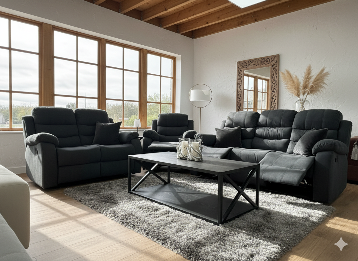 Stanley Manual Recliner Sofa Black