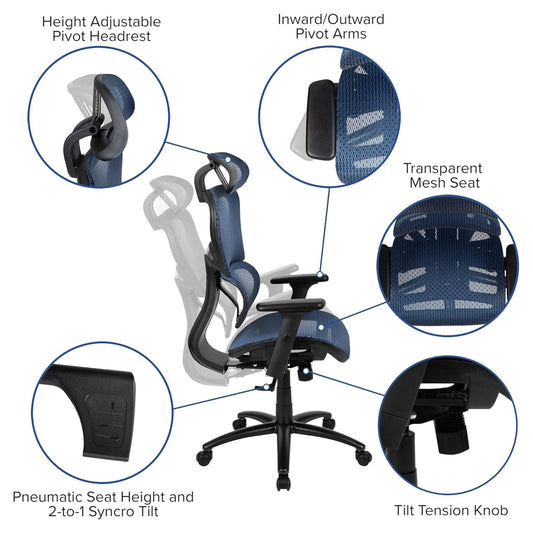 Blue High Back Mesh Office Chair