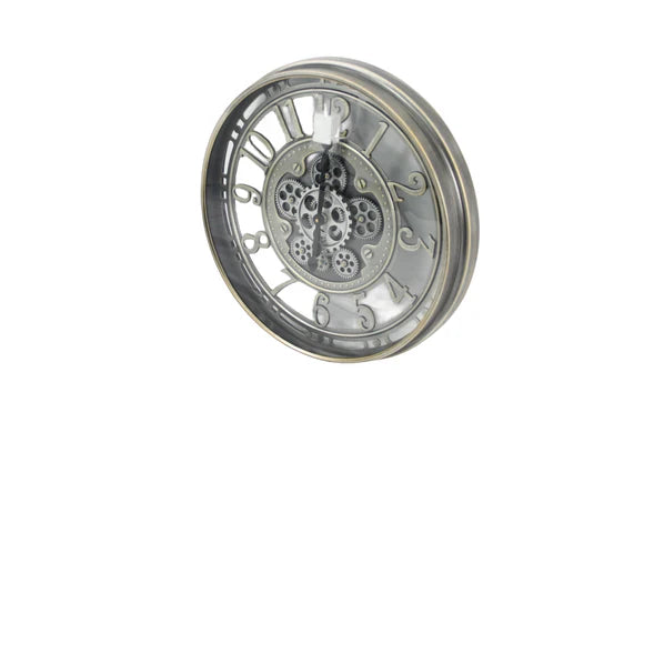 Open Face Gear Wall Clock - Silver