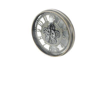 Open Face Gear Wall Clock - Silver