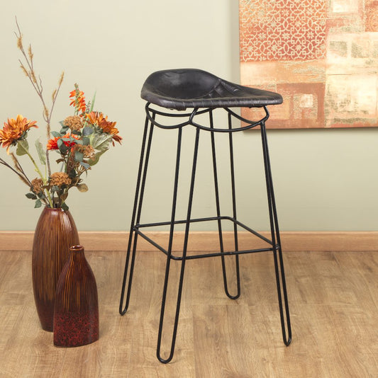 Artisan Bar Stool Black Genuine Leather