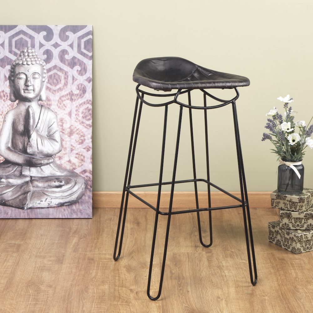 Artisan Bar Stool Black Genuine Leather