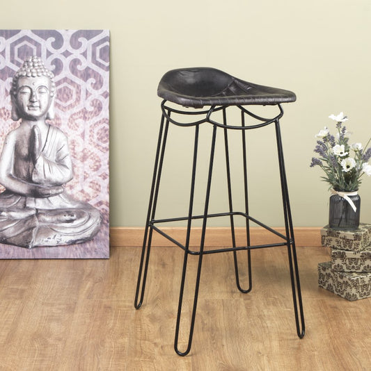 Artisan Bar Stool Black Genuine Leather