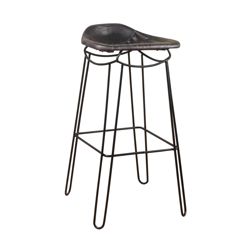 Artisan Bar Stool Black Genuine Leather