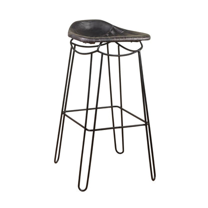 Artisan Bar Stool Black Genuine Leather